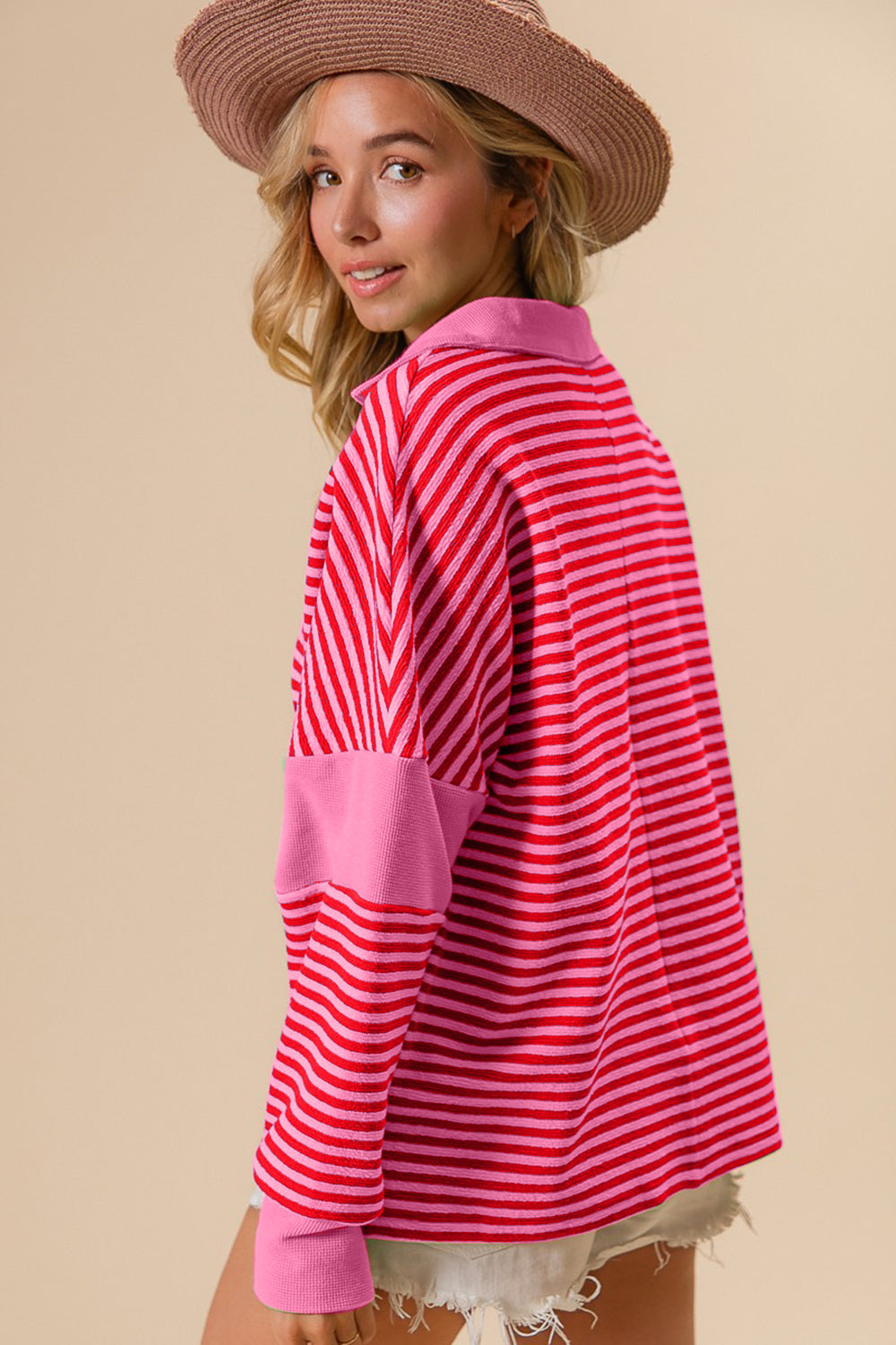 BiBi Striped Contrast Long Sleeve Knit Top