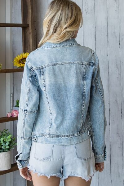 Veveret Distressed Button Up Denim Jacket - Gold Clover Boutique