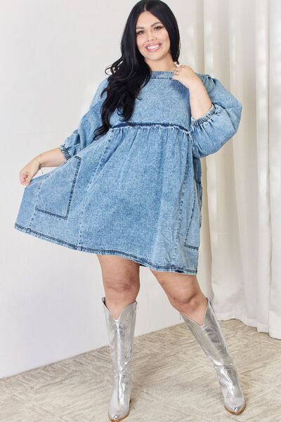 HEYSON Full Size Oversized Denim Babydoll Dress - Gold Clover Boutique