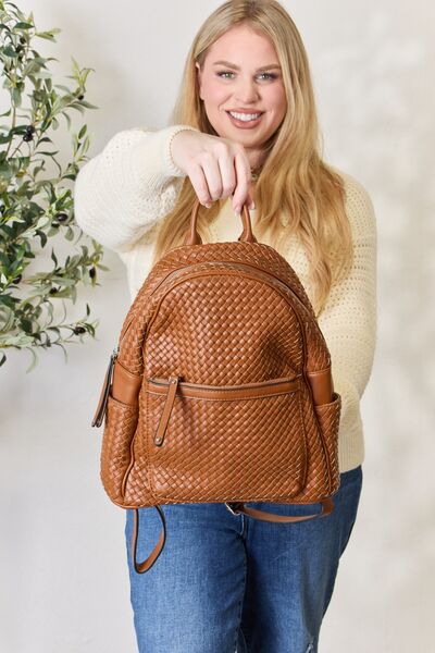 SHOMICO PU Leather Woven Backpack - Gold Clover Boutique