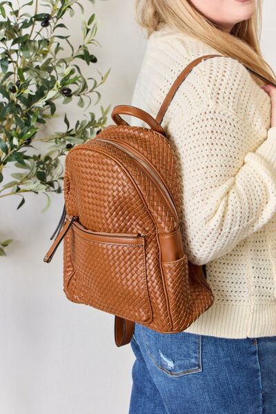 SHOMICO PU Leather Woven Backpack - Gold Clover Boutique