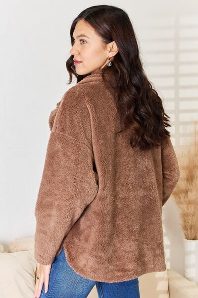 Culture Code Double Breasted Fuzzy Coat - Gold Clover Boutique