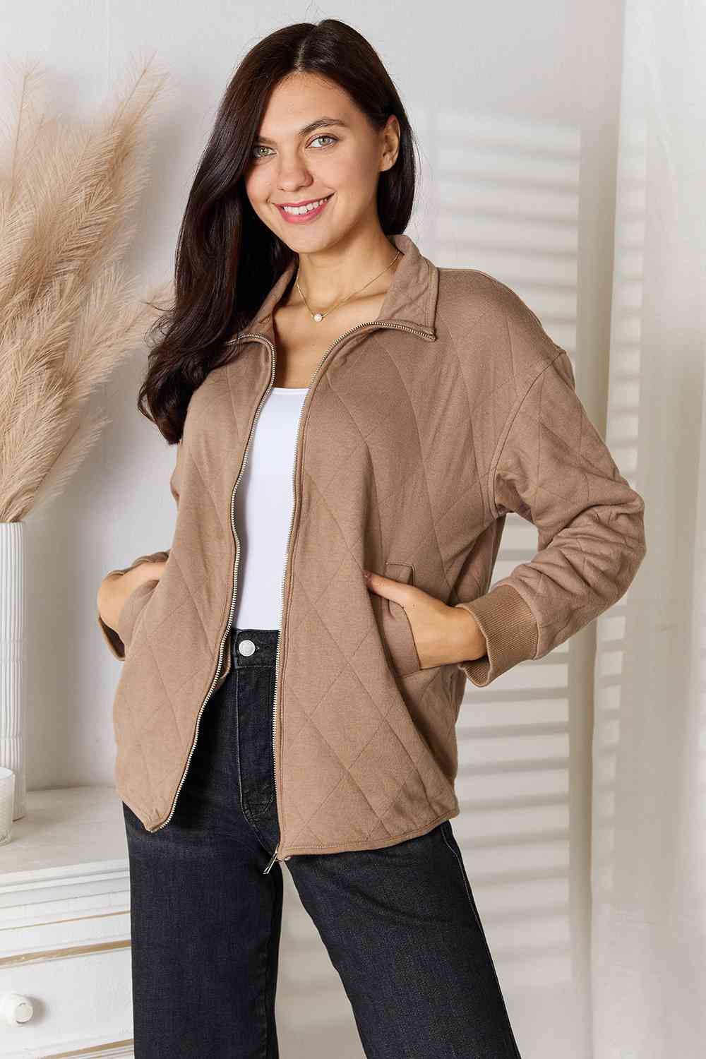 Heimish Full Size Zip-Up Jacket with Pockets - Gold Clover Boutique