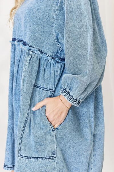 HEYSON Full Size Oversized Denim Babydoll Dress - Gold Clover Boutique