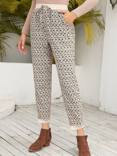 Tied Printed Pants with Pockets - Gold Clover Boutique