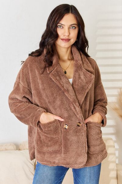 Culture Code Double Breasted Fuzzy Coat - Gold Clover Boutique