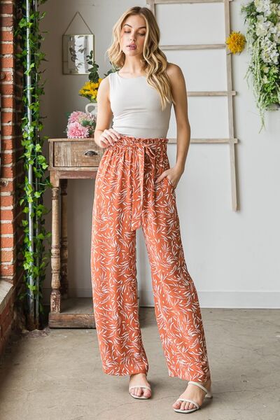 Heimish Full Size Printed Tied Straight Casual Pants - Gold Clover Boutique