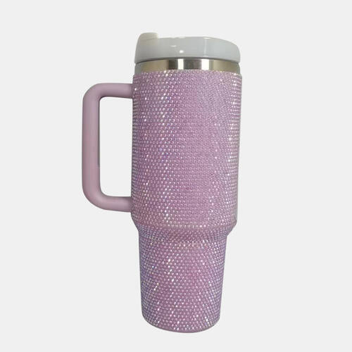 Rhinestone Stainless Steel Tumbler with Straw - Gold Clover Boutique