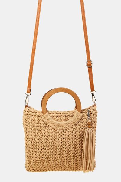 Fame Crochet Knit Convertible Tote Bag with Tassel - Gold Clover Boutique