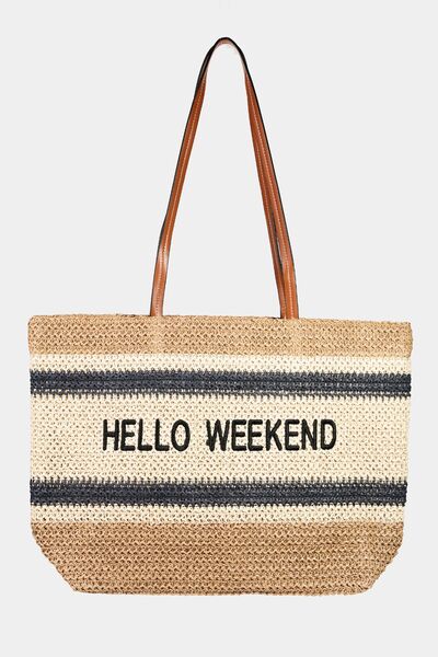 Fame Letter Graphic Striped Tote Bag - Gold Clover Boutique