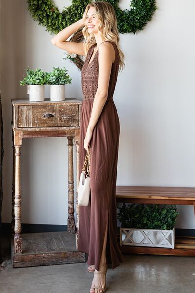 First Love Tie Back Sleeveless Slit Wide Leg Jumpsuit - Gold Clover Boutique