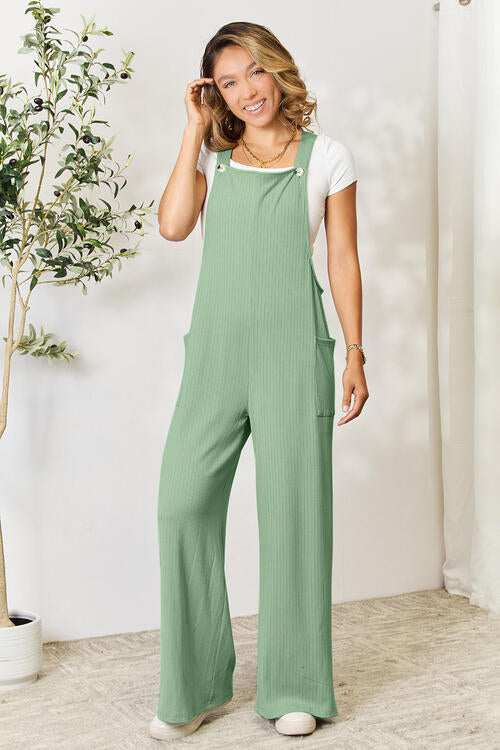 Double Take Full Size Wide Strap Overall with Pockets - Gold Clover Boutique