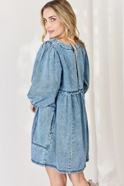 HEYSON Full Size Oversized Denim Babydoll Dress - Gold Clover Boutique