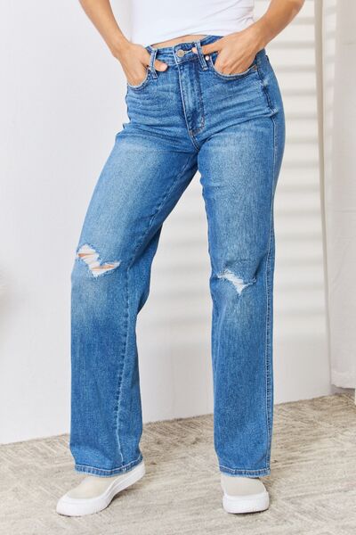 Judy Blue Full Size High Waist Distressed Straight-Leg Jeans - Gold Clover Boutique