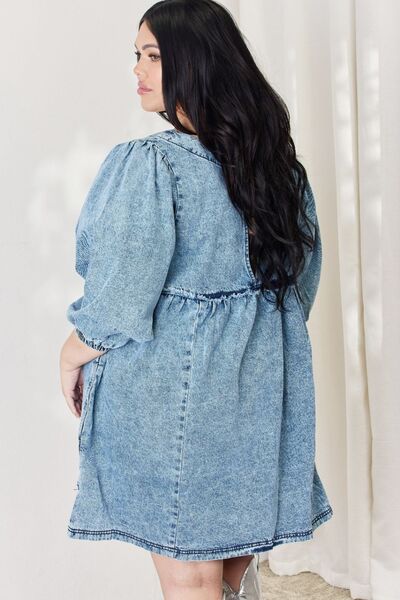 HEYSON Full Size Oversized Denim Babydoll Dress - Gold Clover Boutique