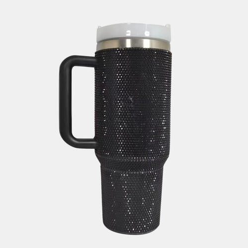 Rhinestone Stainless Steel Tumbler with Straw - Gold Clover Boutique