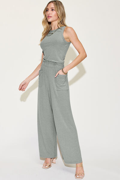 Basic Bae Full Size Ribbed Tank and Wide Leg Pants Set - Gold Clover Boutique