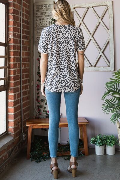 Heimish Leopard Round Neck Petal Sleeve T-Shirt - Gold Clover Boutique