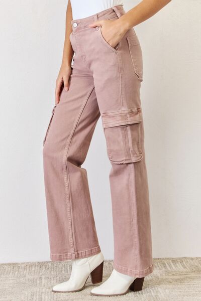 RISEN Full Size High Rise Cargo Wide Leg Jeans - Gold Clover Boutique