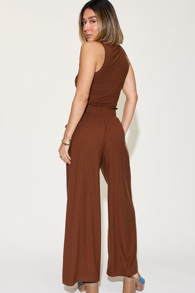 Basic Bae Full Size Ribbed Tank and Wide Leg Pants Set - Gold Clover Boutique