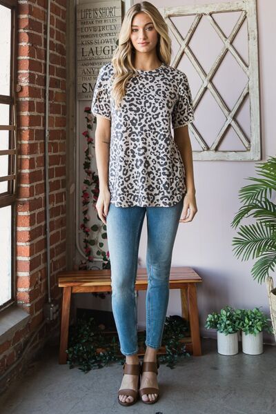 Heimish Leopard Round Neck Petal Sleeve T-Shirt - Gold Clover Boutique