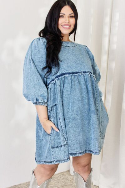 HEYSON Full Size Oversized Denim Babydoll Dress - Gold Clover Boutique