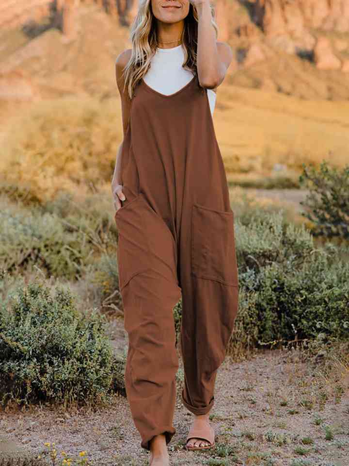 Double Take Full Size Sleeveless V-Neck Pocketed Jumpsuit - Gold Clover Boutique