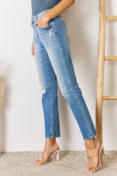 Kancan High Rise Distressed Slim Straight Jeans - Gold Clover Boutique