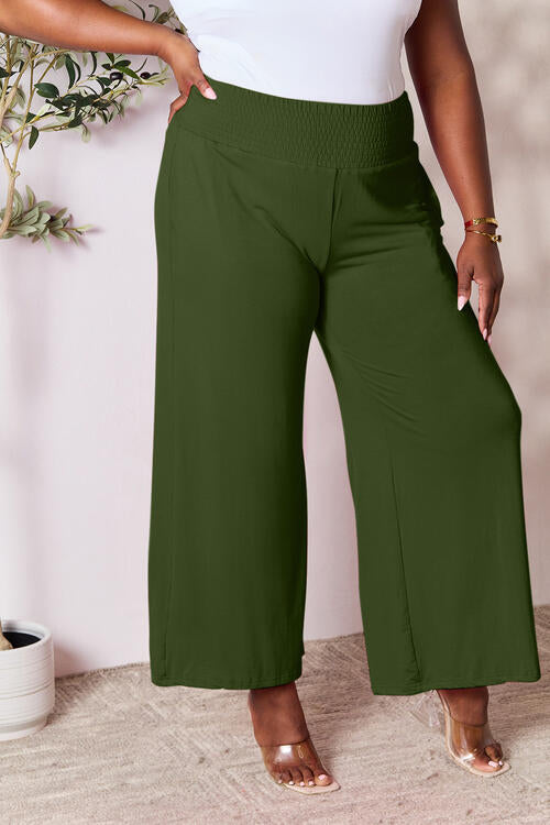 Double Take Full Size Smocked Wide Waistband Wide Leg Pants - Gold Clover Boutique