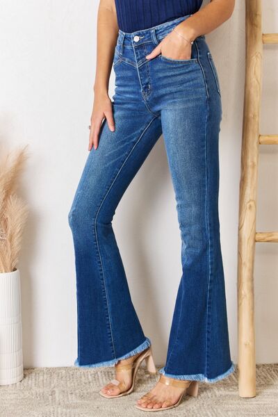 Kancan High Rise Raw Hem Flare Jeans - Gold Clover Boutique