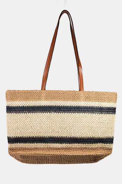 Fame Letter Graphic Striped Tote Bag - Gold Clover Boutique