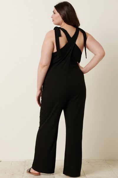 Mittoshop Rib Knit V-Neck Cross Back Jumpsuit - Gold Clover Boutique