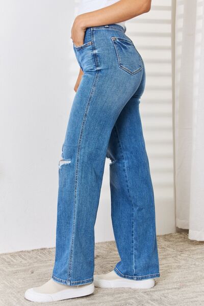 Judy Blue Full Size High Waist Distressed Straight-Leg Jeans - Gold Clover Boutique