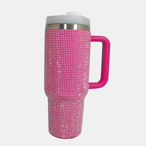 Rhinestone Stainless Steel Tumbler with Straw - Gold Clover Boutique