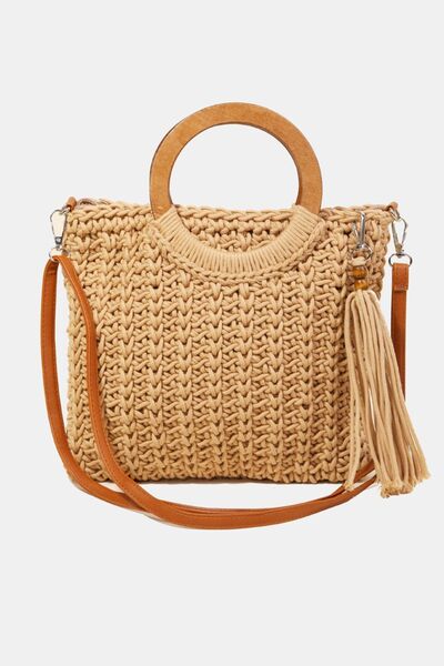 Fame Crochet Knit Convertible Tote Bag with Tassel - Gold Clover Boutique