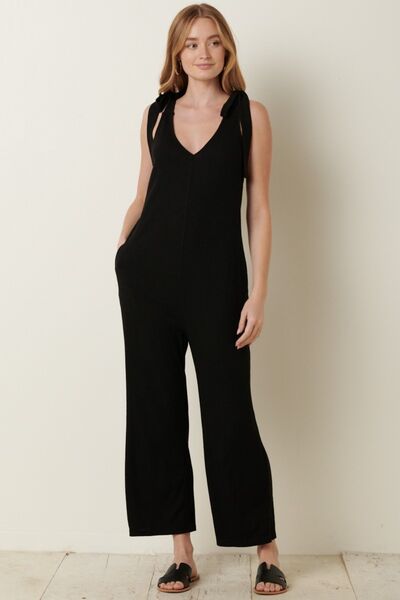 Mittoshop Rib Knit V-Neck Cross Back Jumpsuit - Gold Clover Boutique