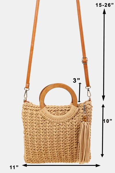 Fame Crochet Knit Convertible Tote Bag with Tassel - Gold Clover Boutique