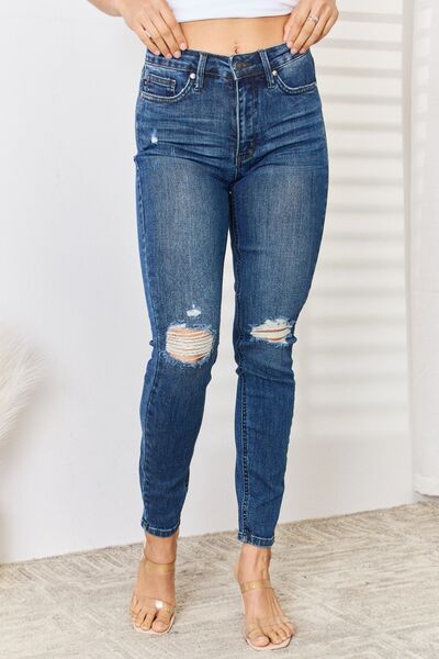 Judy Blue Full Size High Waist Distressed Slim Jeans - Gold Clover Boutique