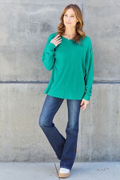 Double Take Full Size Round Neck Long Sleeve T-Shirt - Gold Clover Boutique