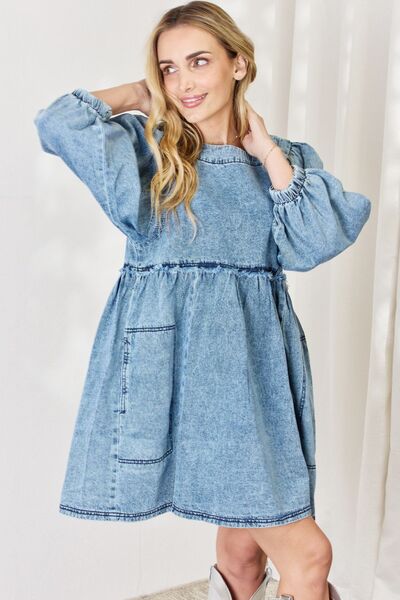 HEYSON Full Size Oversized Denim Babydoll Dress - Gold Clover Boutique