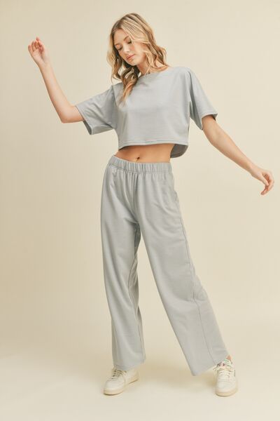 Kimberly C Full Size Short Sleeve Cropped Top and Wide Leg Pants Set - Gold Clover Boutique