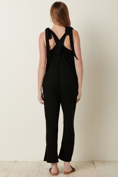 Mittoshop Rib Knit V-Neck Cross Back Jumpsuit - Gold Clover Boutique