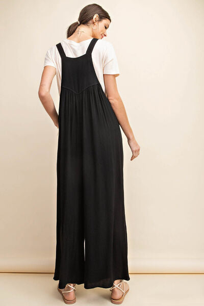 Kori America Full Size Sleeveless Ruched Wide Leg Overalls - Gold Clover Boutique