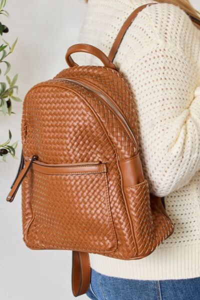 SHOMICO PU Leather Woven Backpack - Gold Clover Boutique