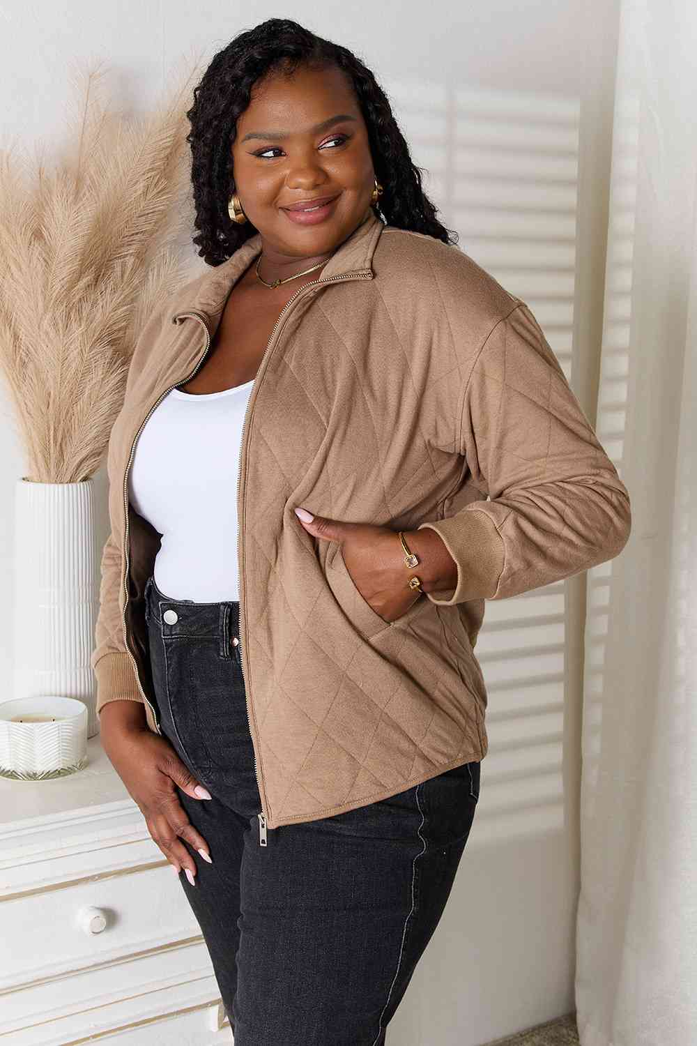 Heimish Full Size Zip-Up Jacket with Pockets - Gold Clover Boutique