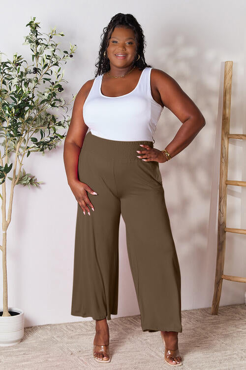 Double Take Full Size Smocked Wide Waistband Wide Leg Pants - Gold Clover Boutique