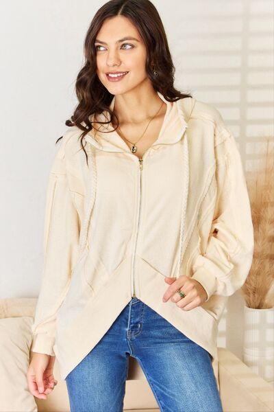 POL Zip Up High-Low Hem Hoodie - Gold Clover Boutique