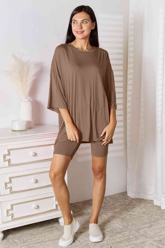 Basic Bae Full Size Soft Rayon Three-Quarter Sleeve Top and Shorts Set - Gold Clover Boutique