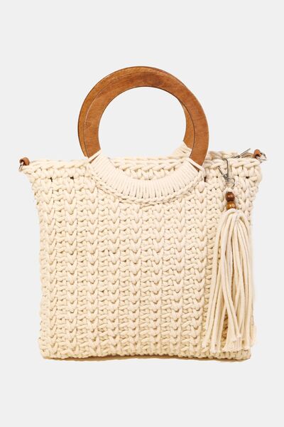 Fame Crochet Knit Convertible Tote Bag with Tassel - Gold Clover Boutique