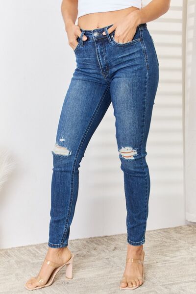 Judy Blue Full Size High Waist Distressed Slim Jeans - Gold Clover Boutique